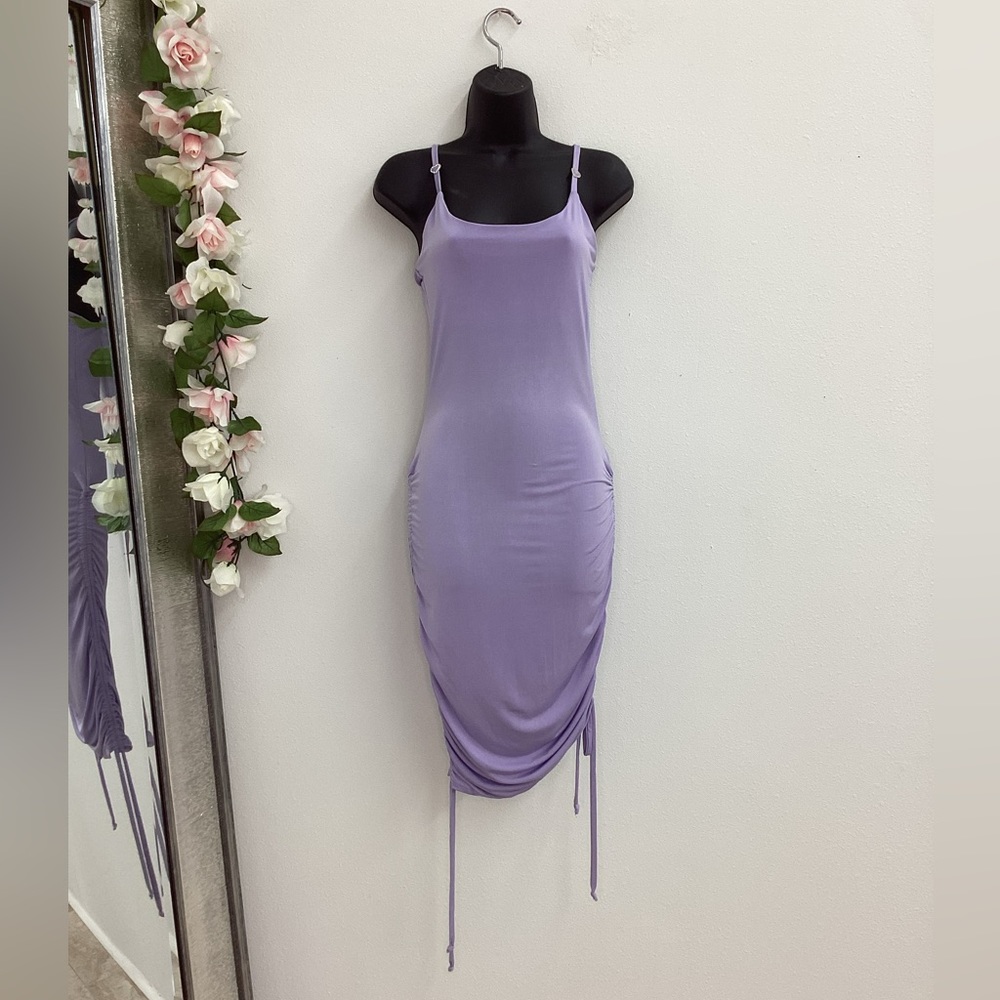 Lil Heart purple silver heart detail ruched bodycon tank dress